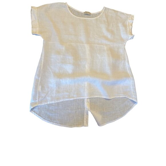 White Linen Button-Back Blouse By Trzo Millennio Medium - Picture 1 of 4